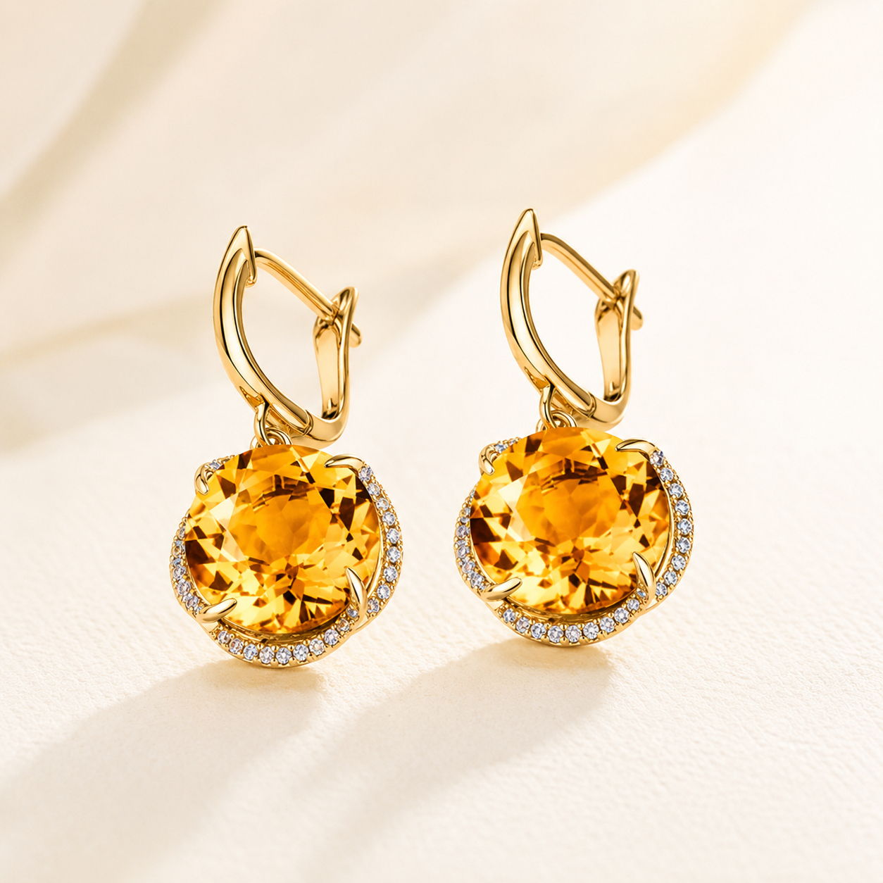 Yellow Gold Citrine Earrings for Women