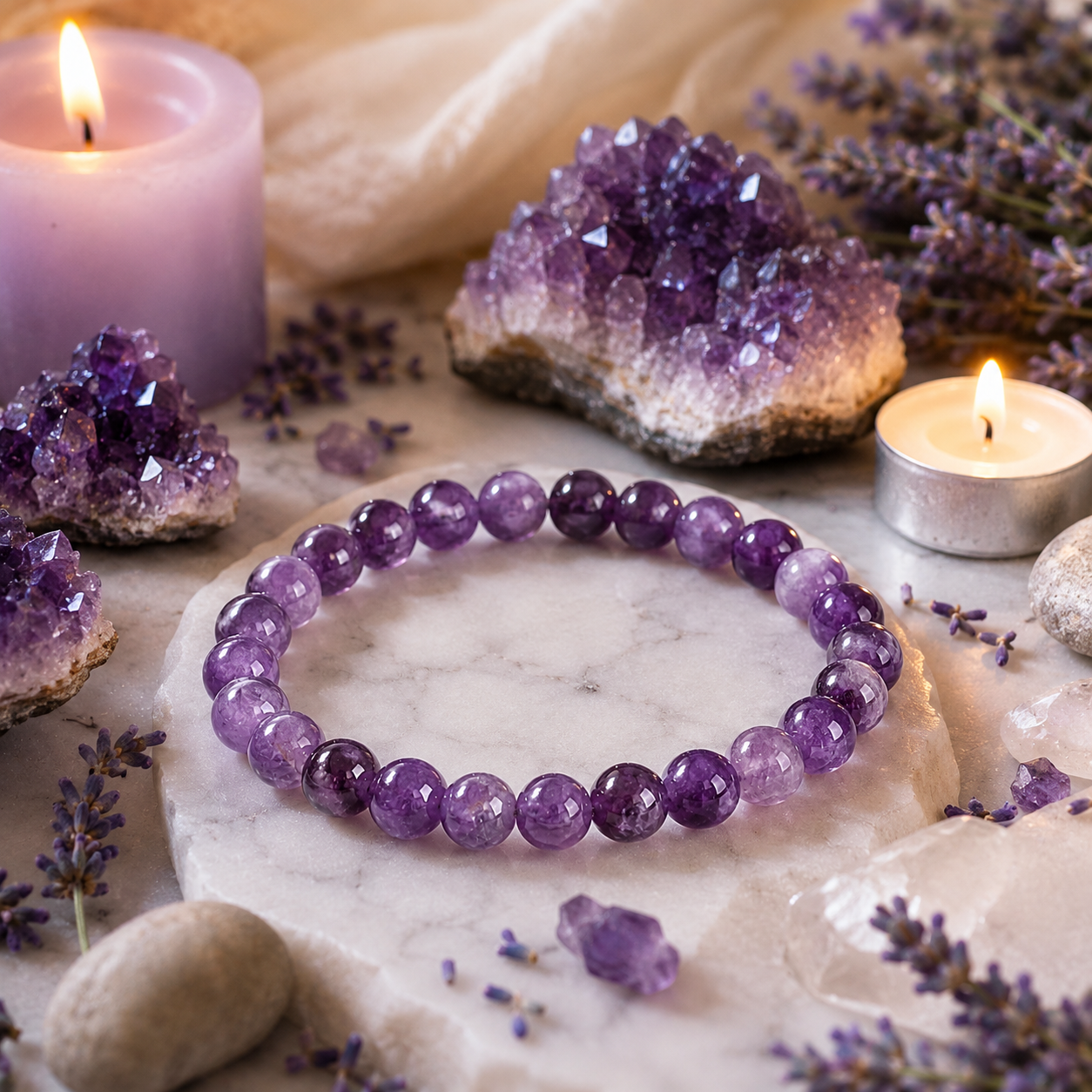 Natural Amethyst Bracelet – Crystal Healing Energy Bracelet for Women & Men