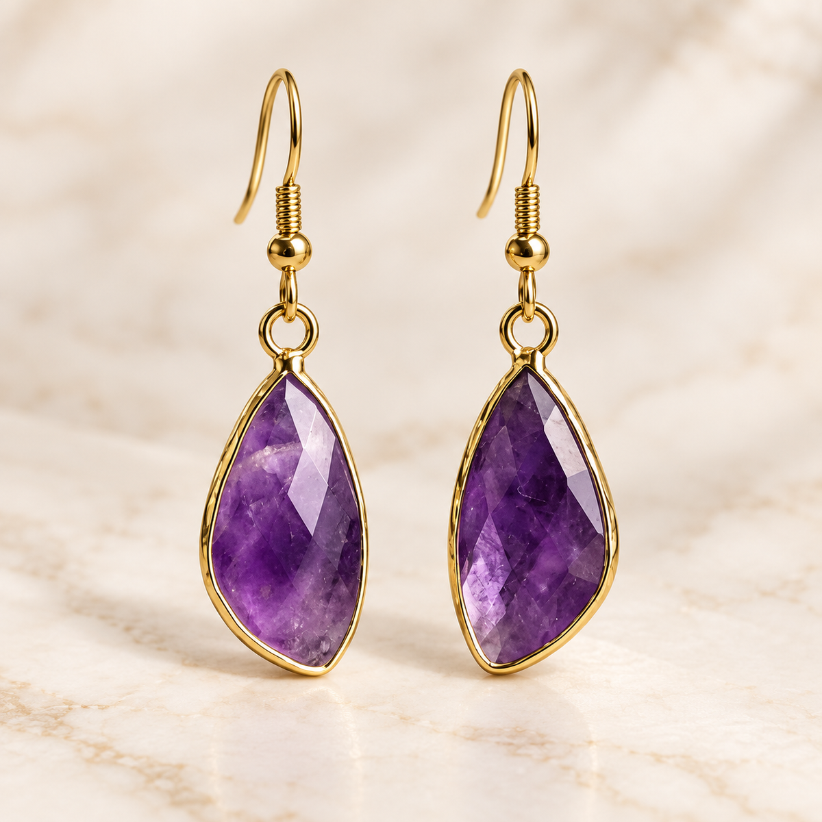 Amethyst Drop Earrings – Purple Natural Stone Earrings with Copper Hooks