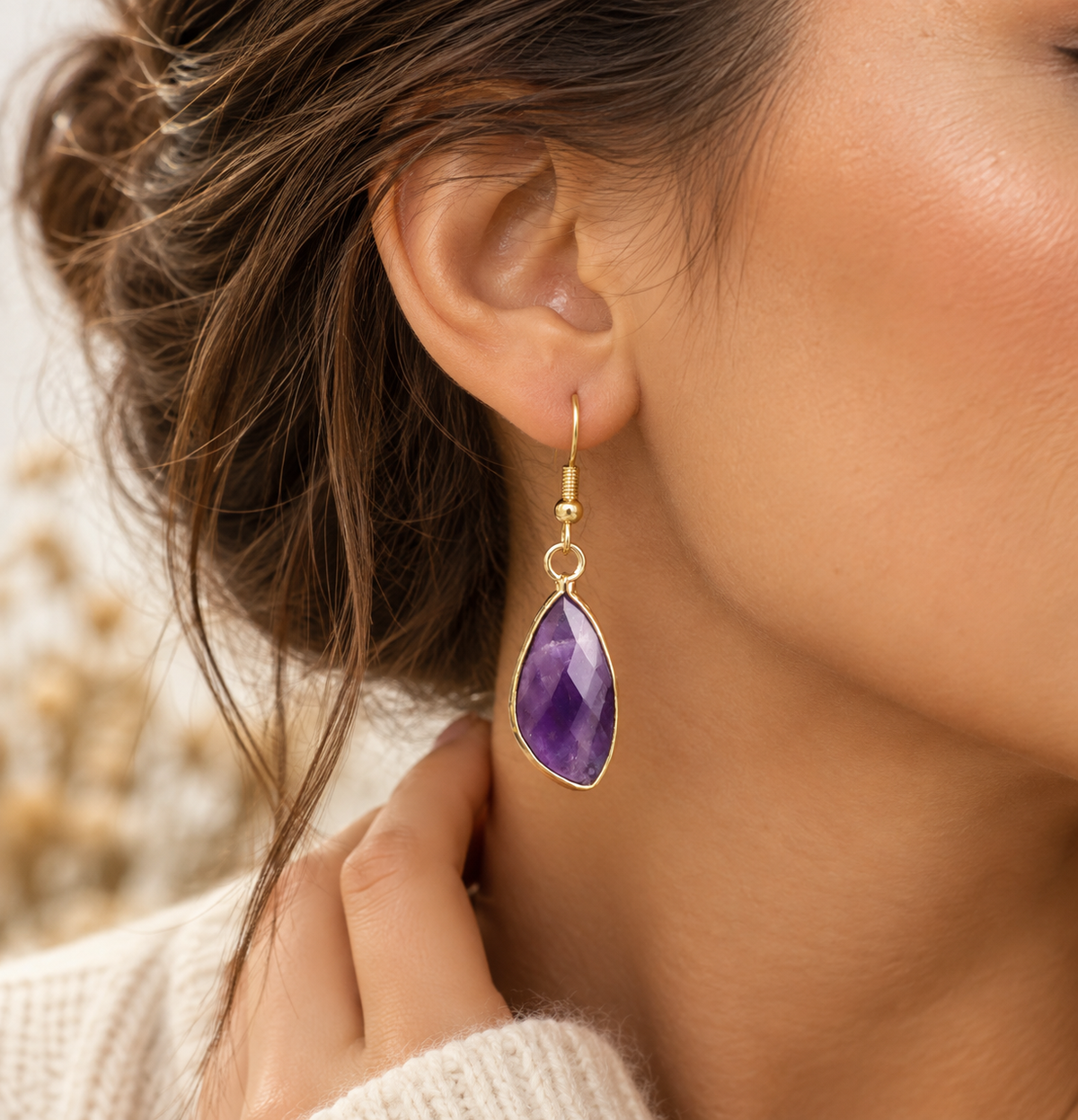 Amethyst Drop Earrings – Purple Natural Stone Earrings with Copper Hooks