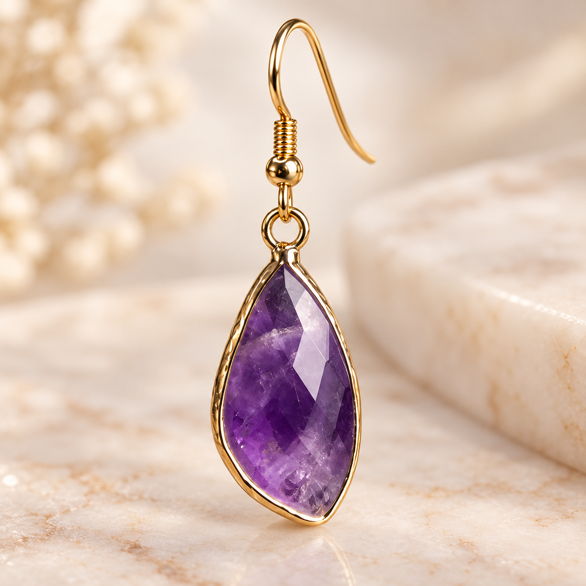 Amethyst Drop Earrings – Purple Natural Stone Earrings with Copper Hooks