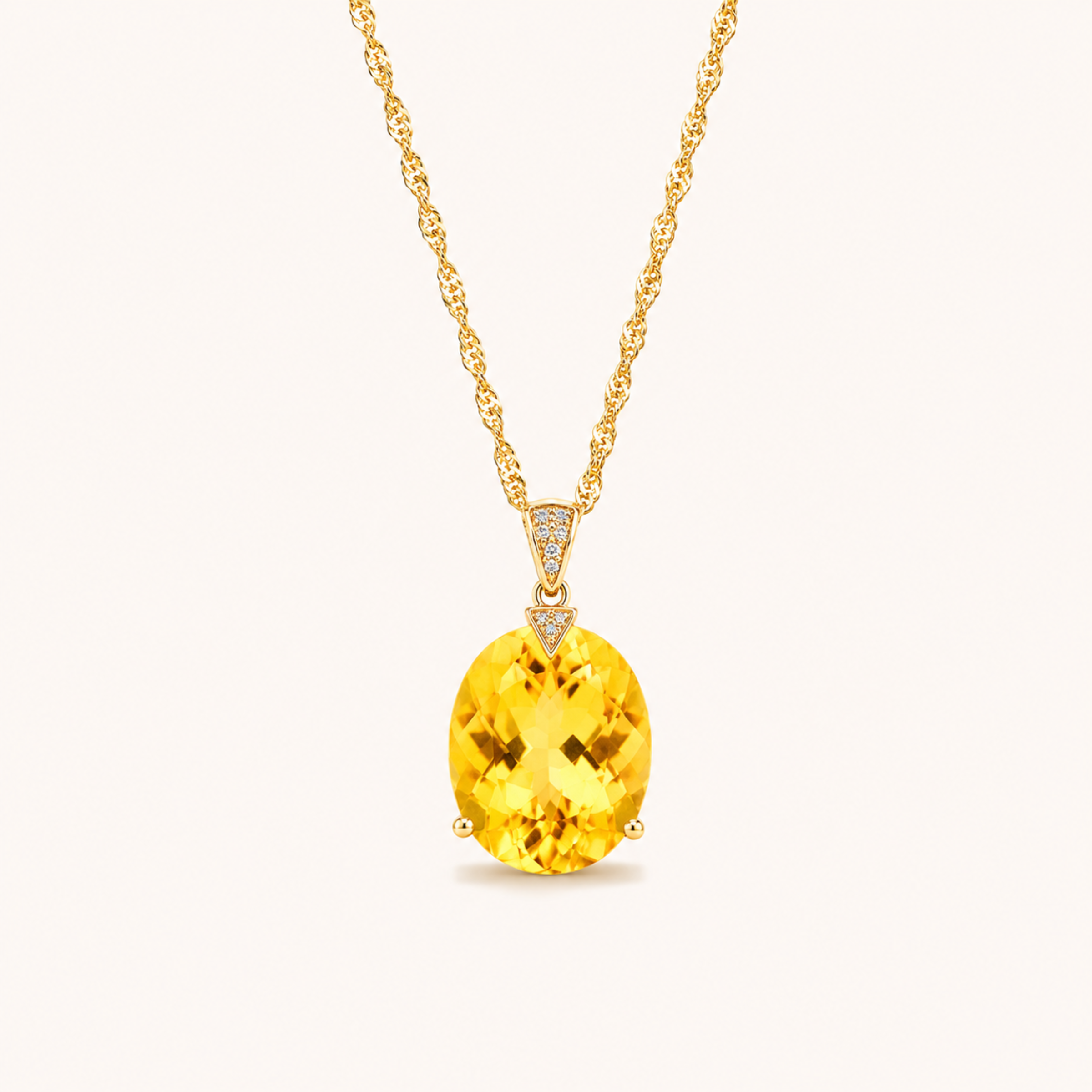 Oval Citrine and Stainless Steel Necklace