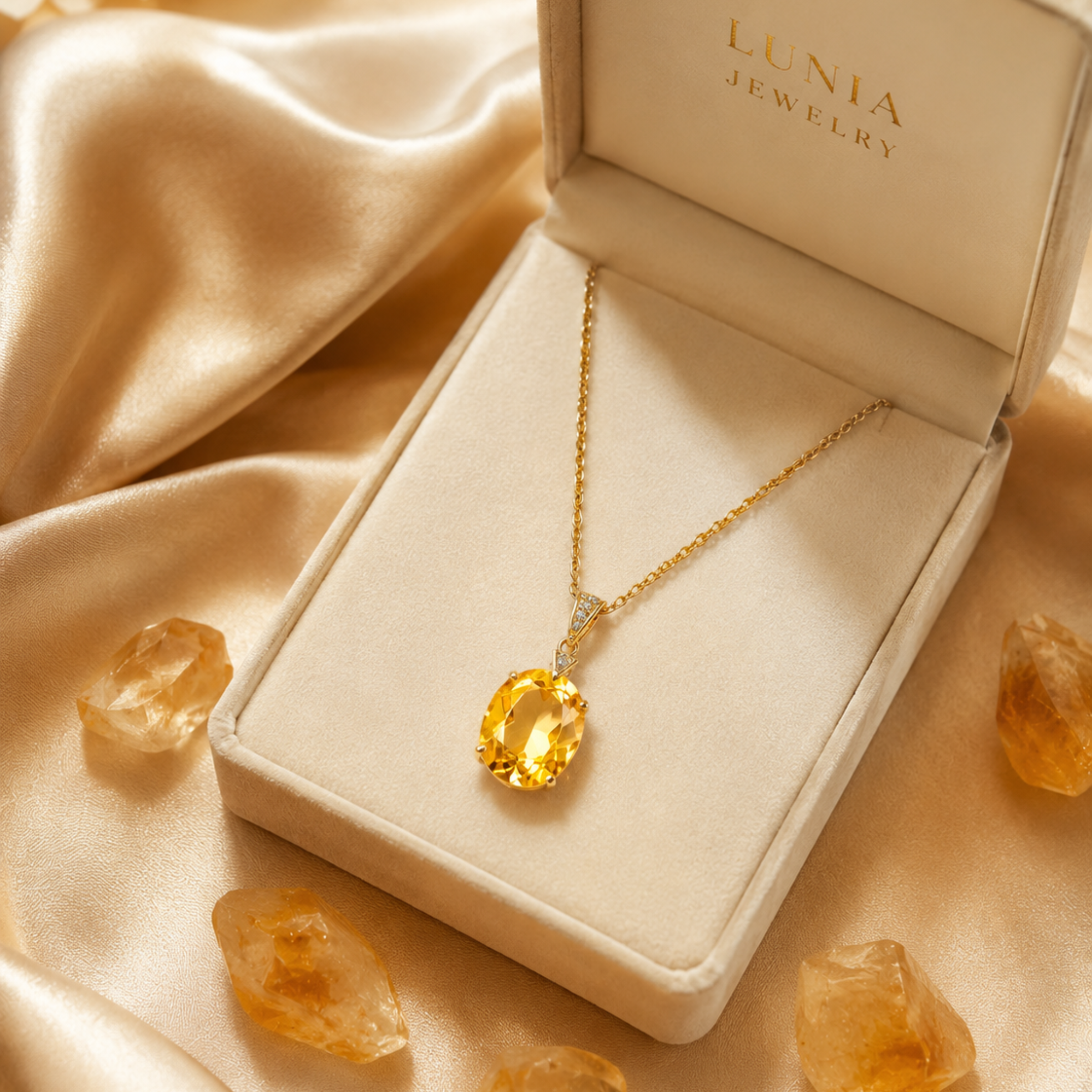 Oval Citrine and Stainless Steel Necklace