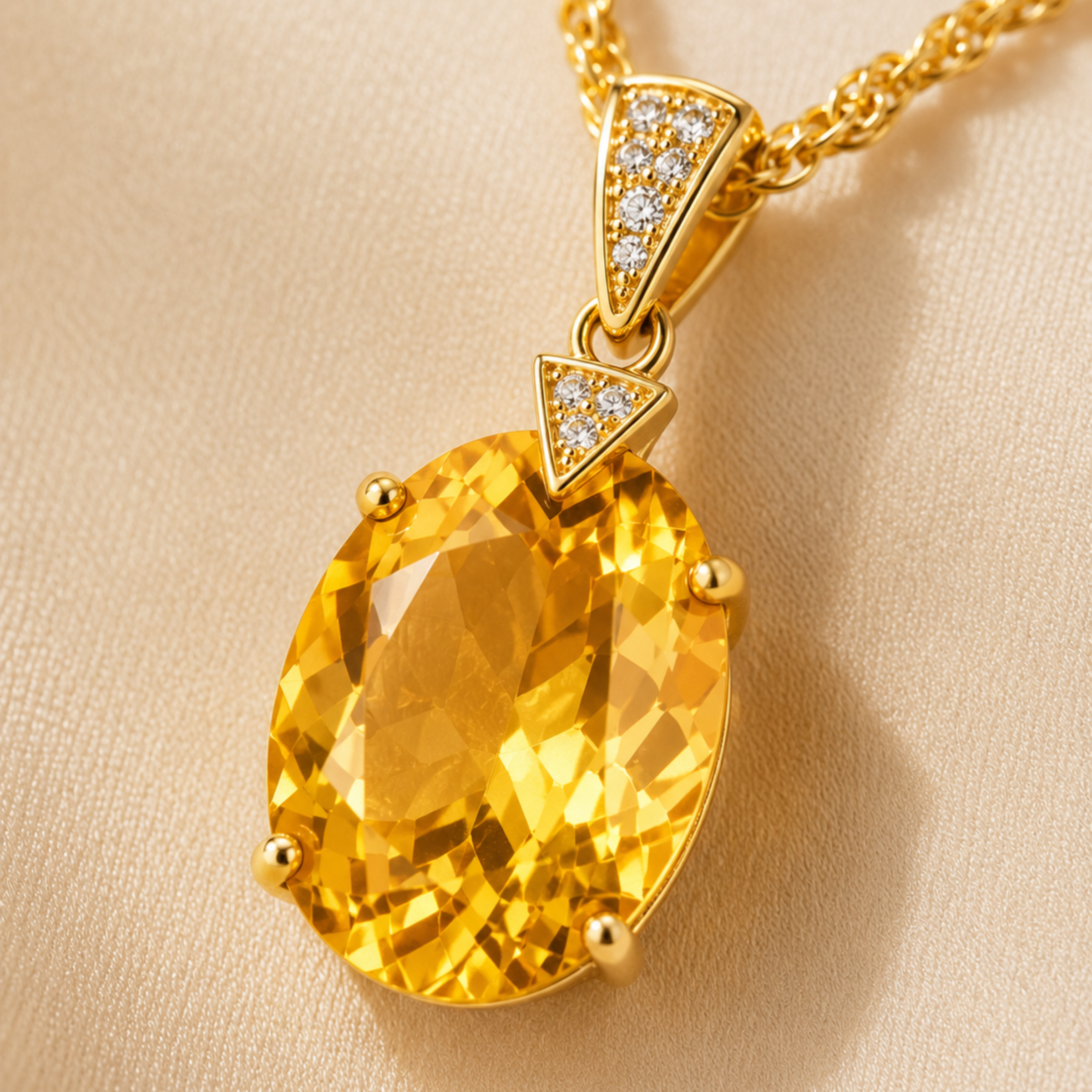 Oval Citrine and Stainless Steel Necklace